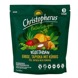 Christopherus Hunde-Trockenfutter Vegetarian mit Erbse, Tapioka und Kürbis, 1 kg.
