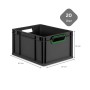 Schwarze PROREGAL Eurobox Nextgen, 20 Liter mit grünem Griff. Aufbewahrungsbox, Transportbox.