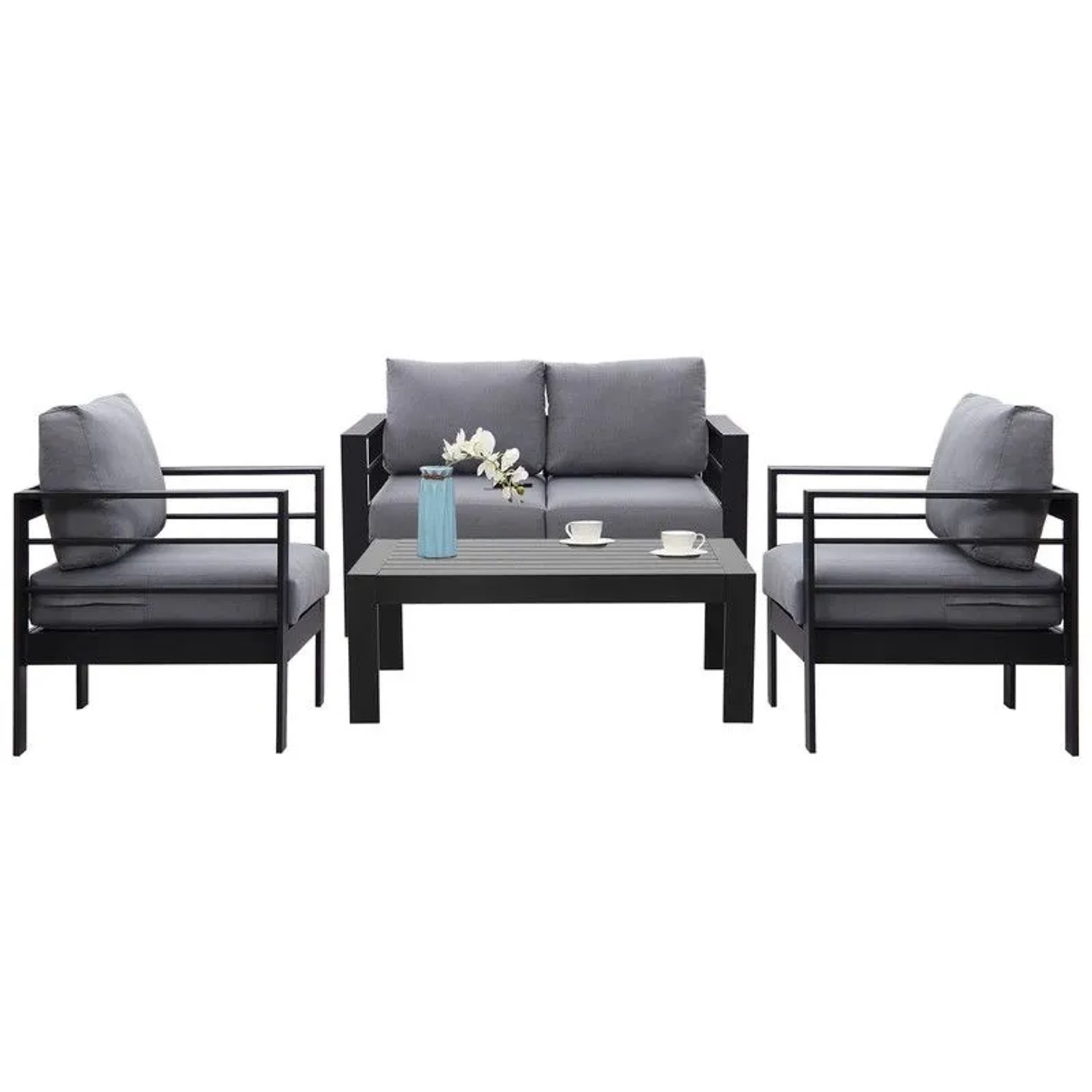 MeXo Gartenmöbel Set aus Aluminium Loungeset für 4 Personen Schwarz günstig online kaufen