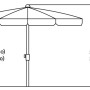 Skizze des Schneider Balkonschirm Aquila 225x120 cm mit Maßangaben.