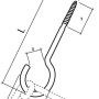 Technische Zeichnung Conacord Wäscheleinen-Haken, Stahl, 5,9 x 65 mm, weiß, mit Maßangaben.