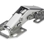 Hettich Mini-Aufschraubscharnier mit Feder, silberfarben, für Möbelbau.