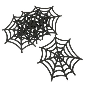 Schwarzes 4-teiliges Boltze Webba Tischset aus mattem Polyester in Spinnennetz-Form für die Tischdekoration.