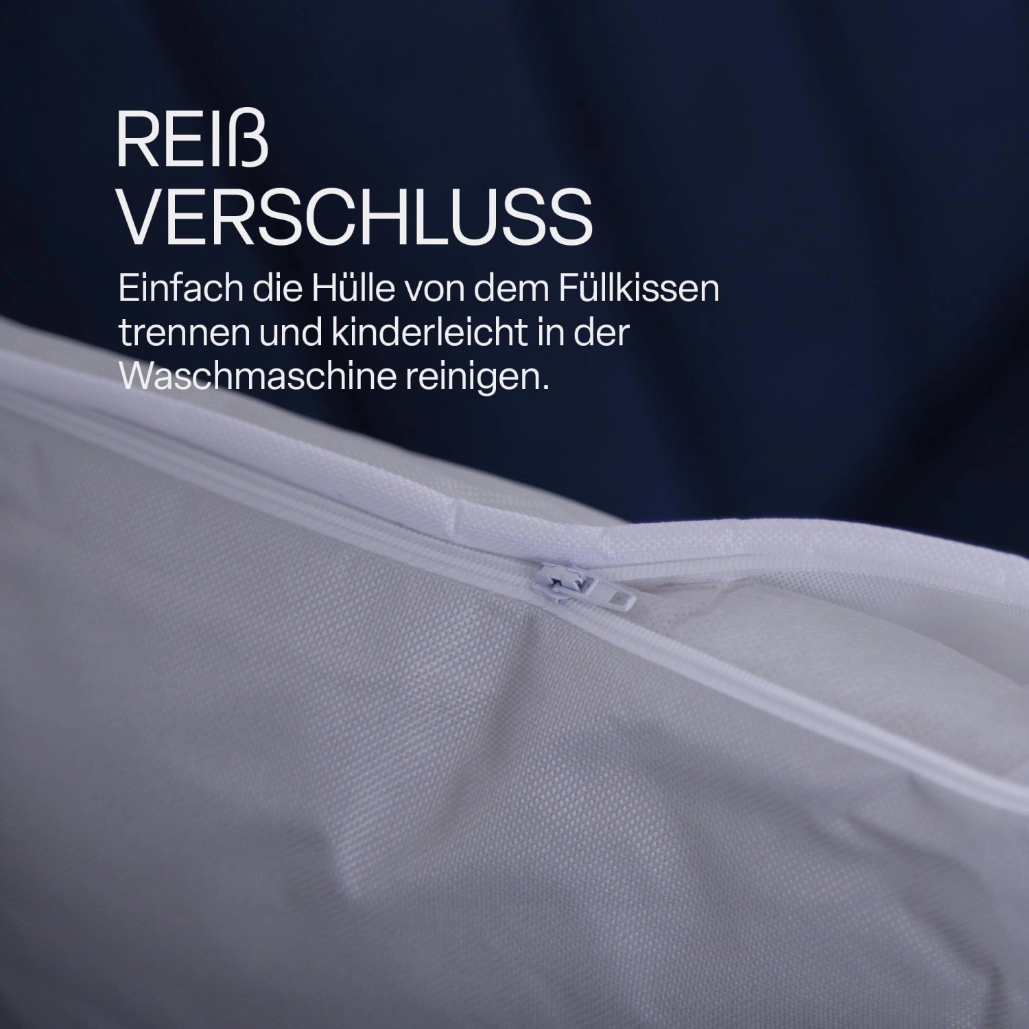 Detailaufnahme: Reißverschluss am Outdoor Kissen Bezug, beige, für einfache Reinigung.