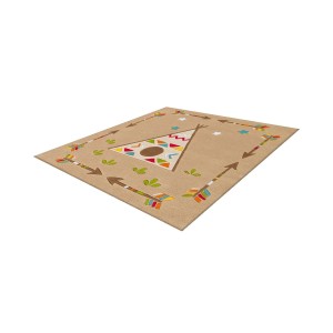 Bunter MeGusta Kurzflor Teppich 130x130 cm mit Zelt- und Pfeilmuster für Kinder.