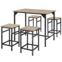 Tectake Bartisch-Set Edinburgh, 5-teilig, Tisch mit 4 Hockern, Holz Sonoma Eiche hell.