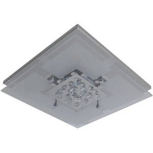 Quadratische LED-Deckenleuchte Lettona, 30x30 cm, Chrom mit Glas und Kristallen.