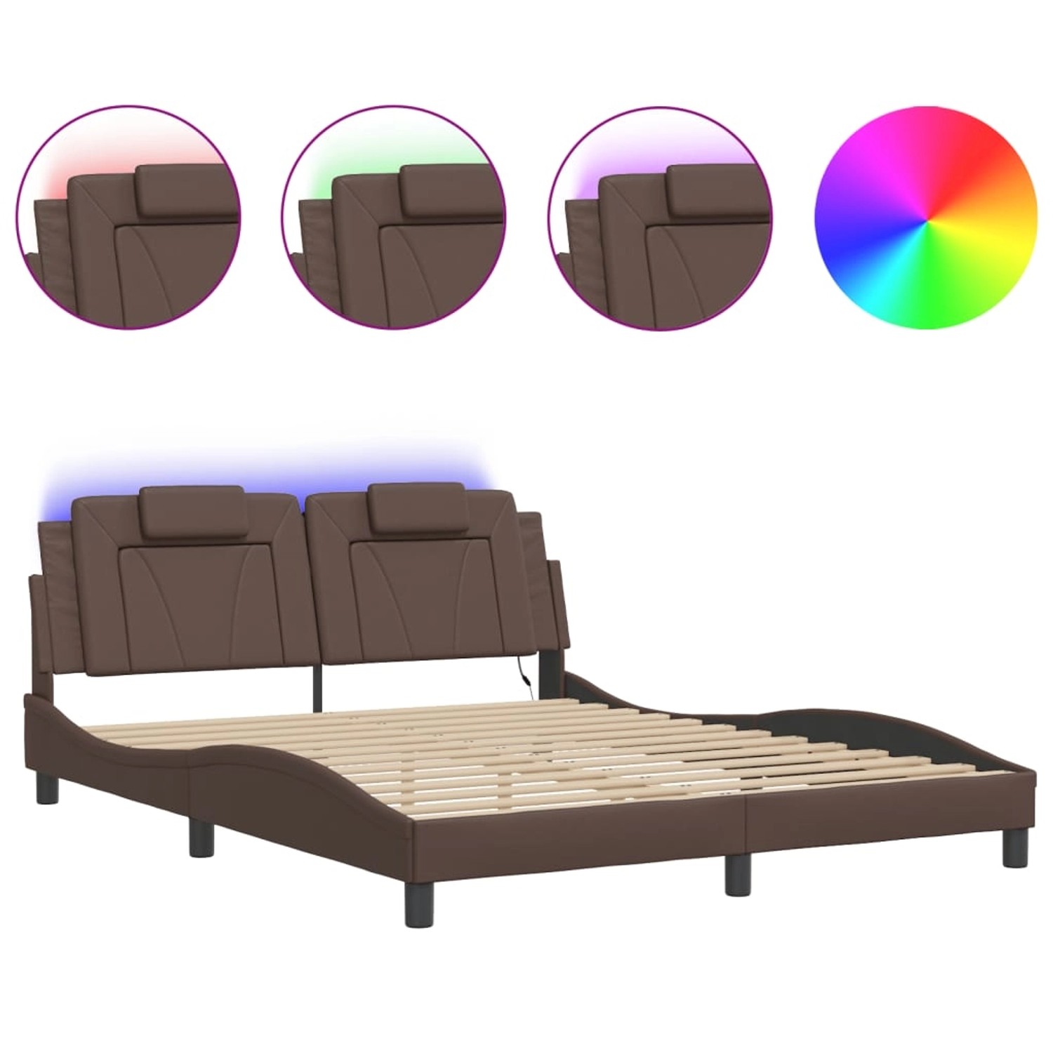 vidaXL Bettgestell Viana mit LED ohne Matratze Braun 160x200 cm Kunstleder günstig online kaufen