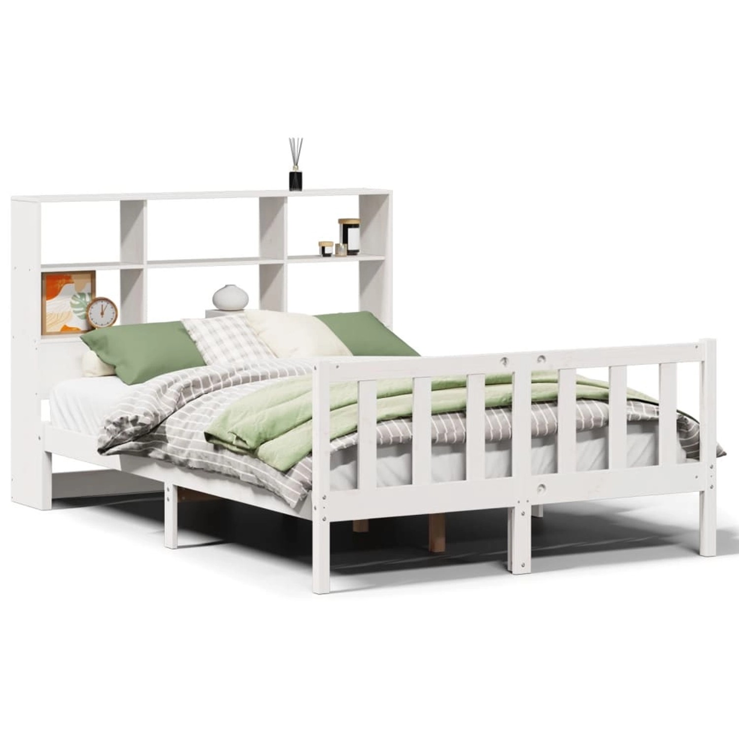 vidaXL Massivholzbett mit Regal ohne Matratze Weiß 140x200 cm Kiefer 332170 günstig online kaufen
