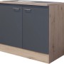 Flex-Well Spülenunterschrank Morena, 100 cm, Basaltgrau/San Remo Eiche, mit 2 Drehtüren und Spüle.