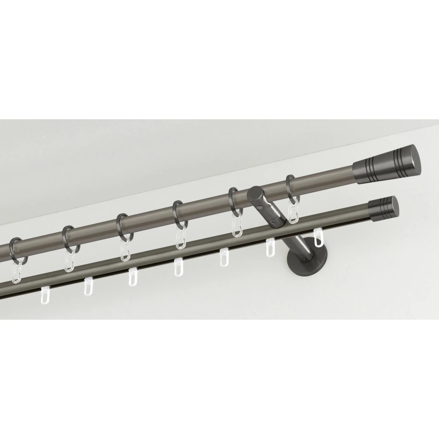 Gardinia Chicago Gardinenstange, Ø 20 mm, Titan, 160 cm, mit Ringen und Trägern.