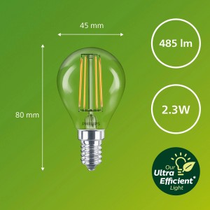 Philips LED E14 Tropfenlampe, 2,3W, 485lm, klar. LED-Leuchtmittel für energiesparende Beleuchtung.