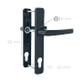 Anthrazitfarbene Panto Griffgarnitur Smart Line, 92 mm Lochabstand, Details zu Maßen.