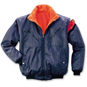 Wende-Warnschutz Pilotenblouson Safety, marineblau und orange, mit abnehmbaren Ärmeln.