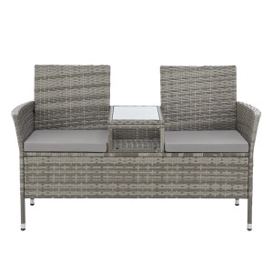 Graue Svita Chicago Rattanbank mit Tisch, Gartenbank für Lounge Sitzecke.