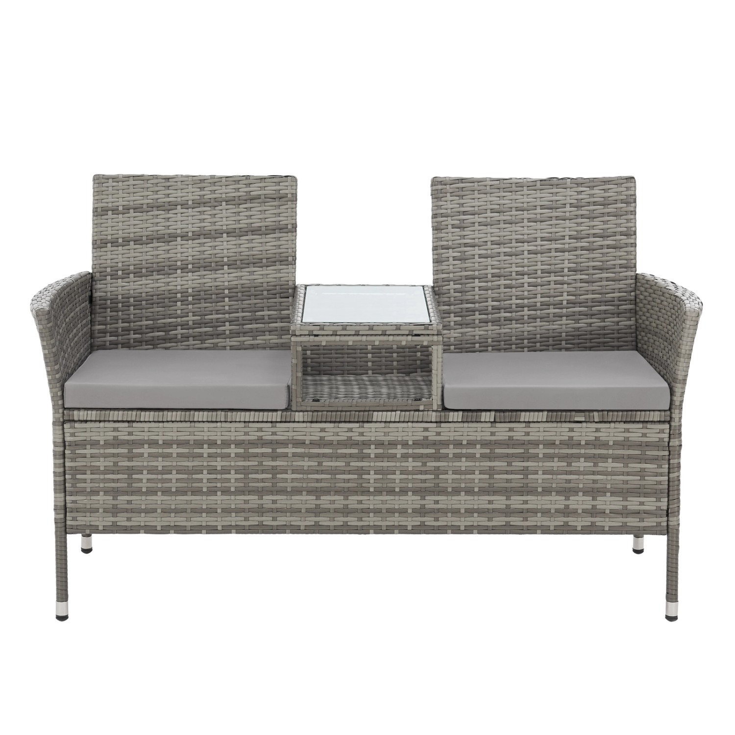 Svita Chicago Rattan-Bank Garten-Bank Lounge Sitzecke Grau