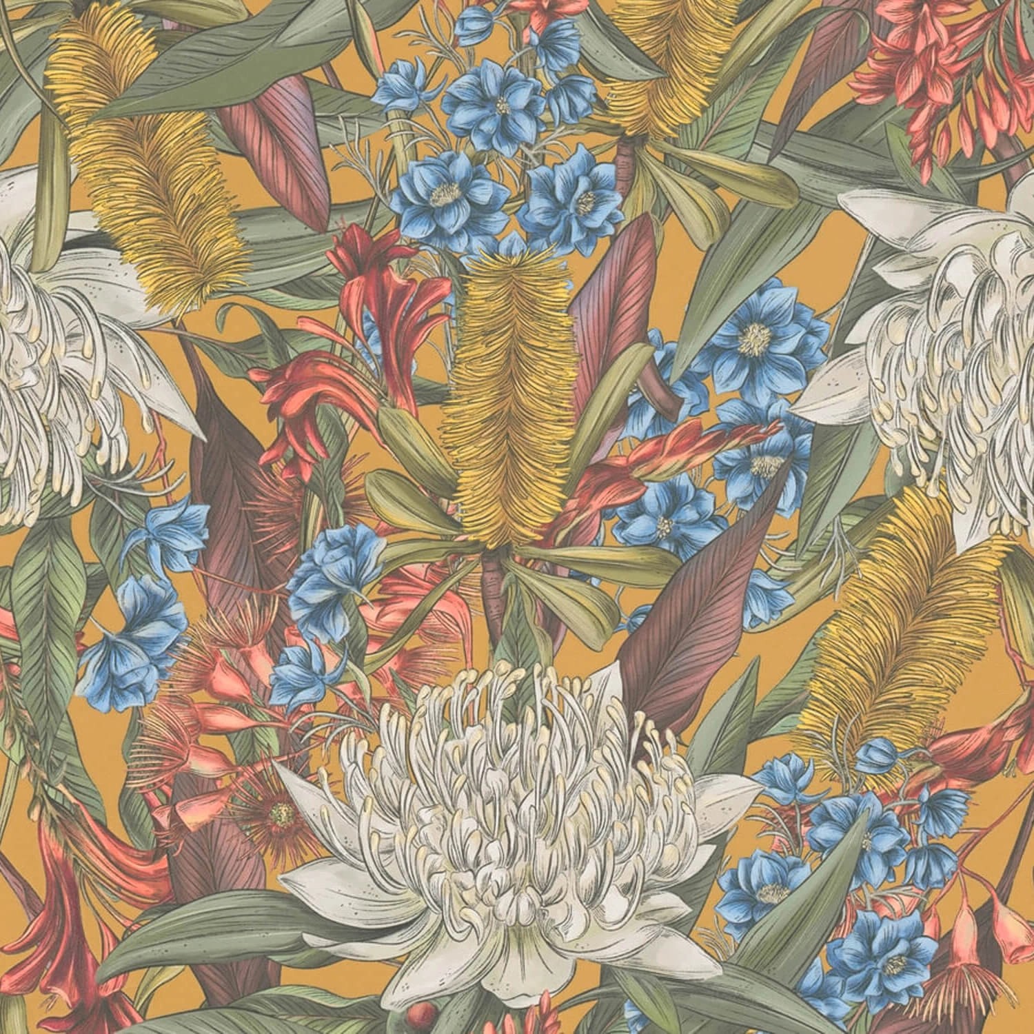 PROFHOME 394284-GU Blumen Tapete Floral Matt Gelb Grün Blau Rot 0,53 m x 10 günstig online kaufen