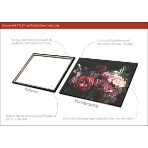 Leinwandbild Anonymus Modern Baroque Flowers, 77x57cm, mit Rosen und Blumen auf dunklem Hintergrund.