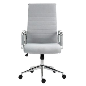 Svita Office Comfort Bürostuhl, hellgrauer Stoff, hohe Rückenlehne, verchromtes Gestell mit Rollen für Büro.