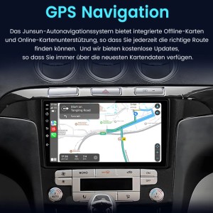 Junsun Autoradio im Ford S-Max: GPS Navigation auf dem Touchscreen zeigt detaillierte Route und Karten.