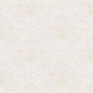 Barock Tapete in Beige, Grau und Weiß mit floralem Ornament Muster. Dekorative Wandgestaltung.