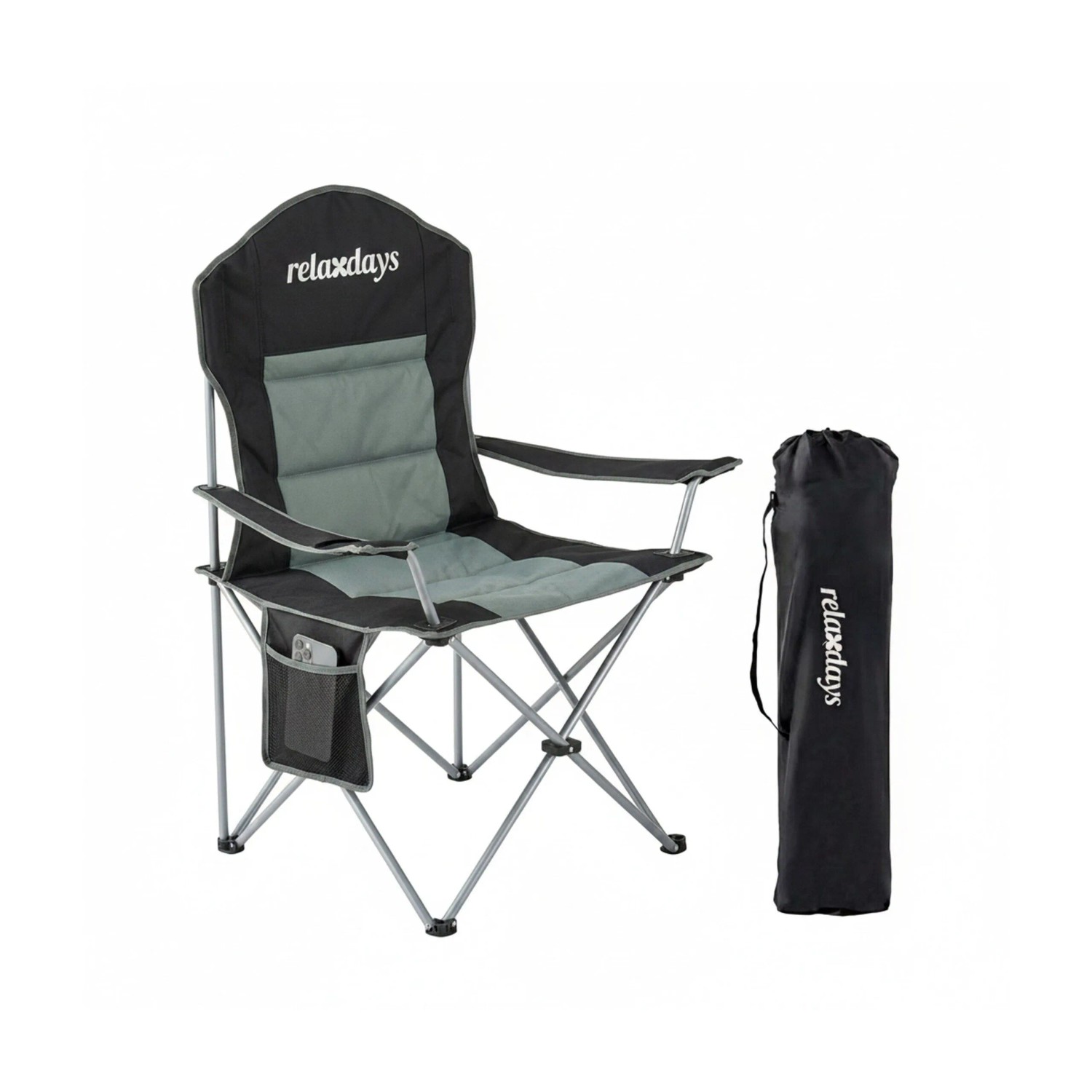 Relaxdays Campingstuhl Stahl Schwarz Faltbar 108 cm x 86 cm x 61 cm