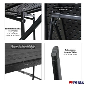 CHEFGASTRO Balkontisch Klappbar 78x78cm Gartentisch Wetterfest 4 Personen Kunststoff Holz Optik Schwarz Campingtisch Outdoor Klapptisch Bistrotisch