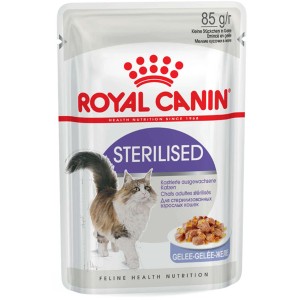 Royal Canin Sterilised Katzen-Nassfutter im Gelee, 85g Portionsbeutel.