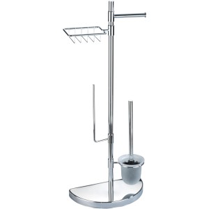 Wenko Raumspar WC-Center Silber mit WC-Bürste, Papierhalter und Ablage.