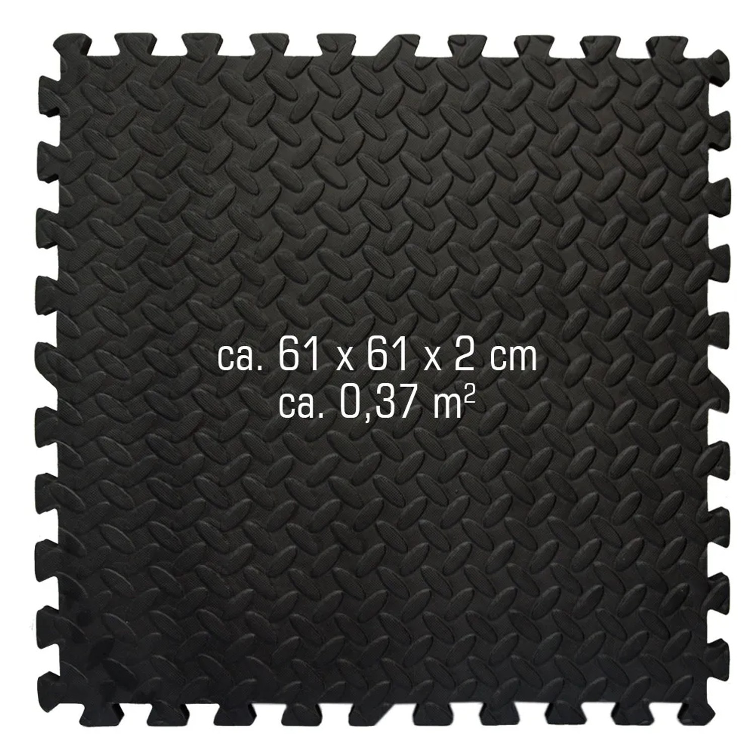 Schwarze eyepower Bodenschutzmatte, 63x63 cm, 12er Set mit Rand für Werkstatt, Garage.