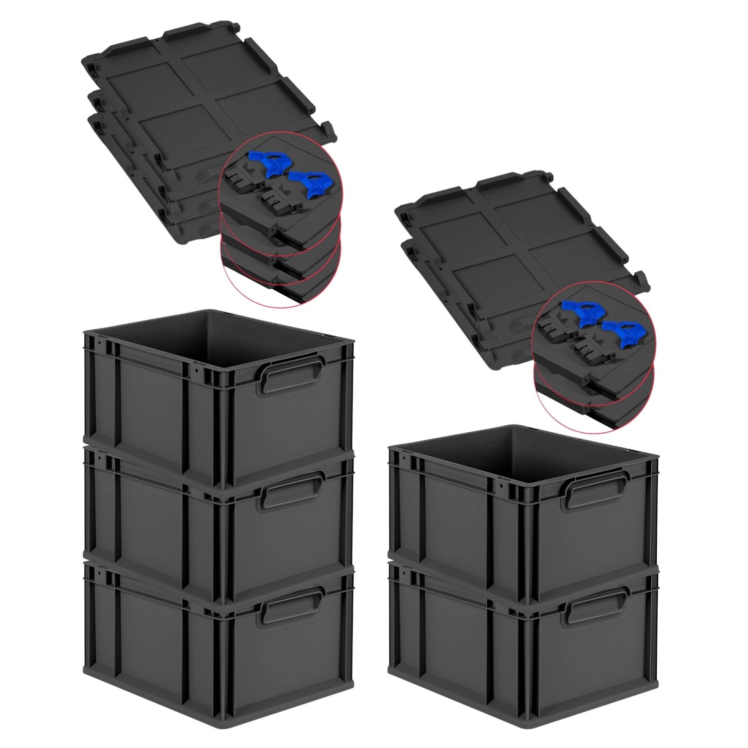 PROREGAL SuperSparSet 5x Eurobox Nextgen Grip Mit Scharnierdeckel Und Blaue günstig online kaufen