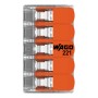 Wago Hebelklemme 221-415, 5-polig, 10er-Pack. Verbindungsklemme mit orangenen Hebeln.