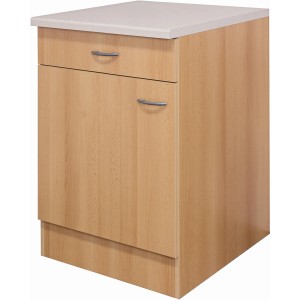 Flex-Well Classic Küchen Unterschrank Nano, 60 cm, Buche Nachbildung mit Schublade und Tür.