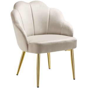Eleganter Tectake Cocktailsessel Hellen in Creme mit Samtbezug, gewölbter Muschelform-Rückenlehne und goldenen Stahlbeinen.