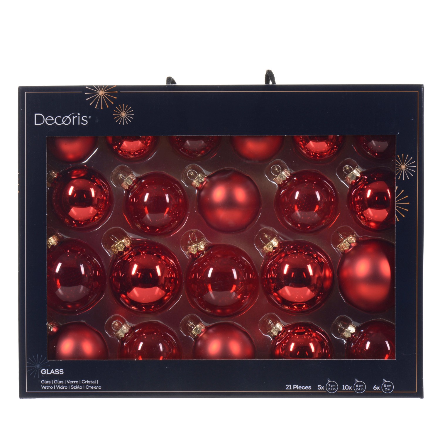 Decoris Weihnachtskugel-Set Glas Rot 21-teilig