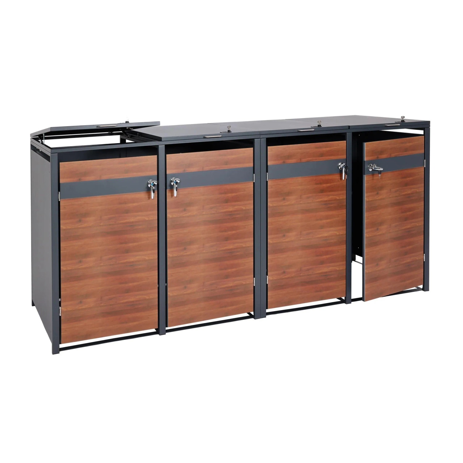 MCW 4er Mülltonnenverkleidung J82 Kirsche-Holzoptik Dunkelbraun 117x264x80cm