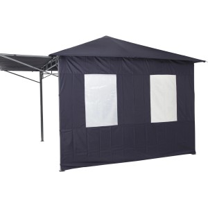 Dunkelblaues Seitenteil-Set (2 Stk.) für Lauben/Pavillons, ein Teil geschlossen, ein Teil mit zwei Fenstern.