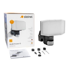 Steinel LED-Außenstrahler XLED Protect S Anthrazit mit Bewegungsmelder, inkl. Zubehör und Verpackung.