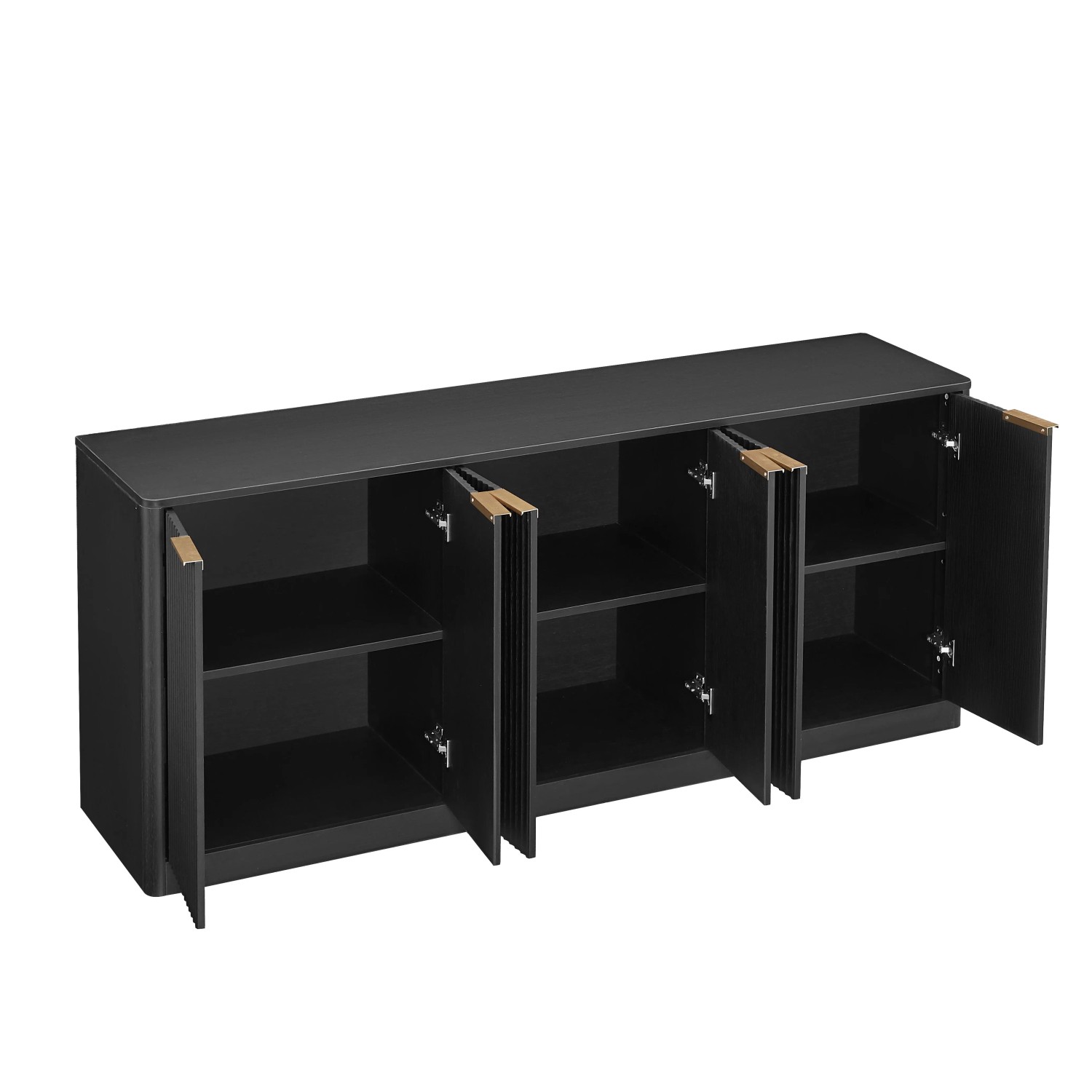 Okwish Sideboard Wellenform 6 Türen Konturdesign Stauraum 170x40x70.5cm Schwarz