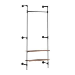 SoBuy Wand-Kleiderständer KLS20-SCH mit 2 Ablagen, Eisen/MDF, 91,5x220x48cm.