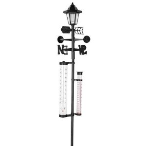 PROREGAL Wetterstation SWS29 mit Solarlampe, 158cm hoch, zeigt Temperatur, Windrichtung und Niederschlag.