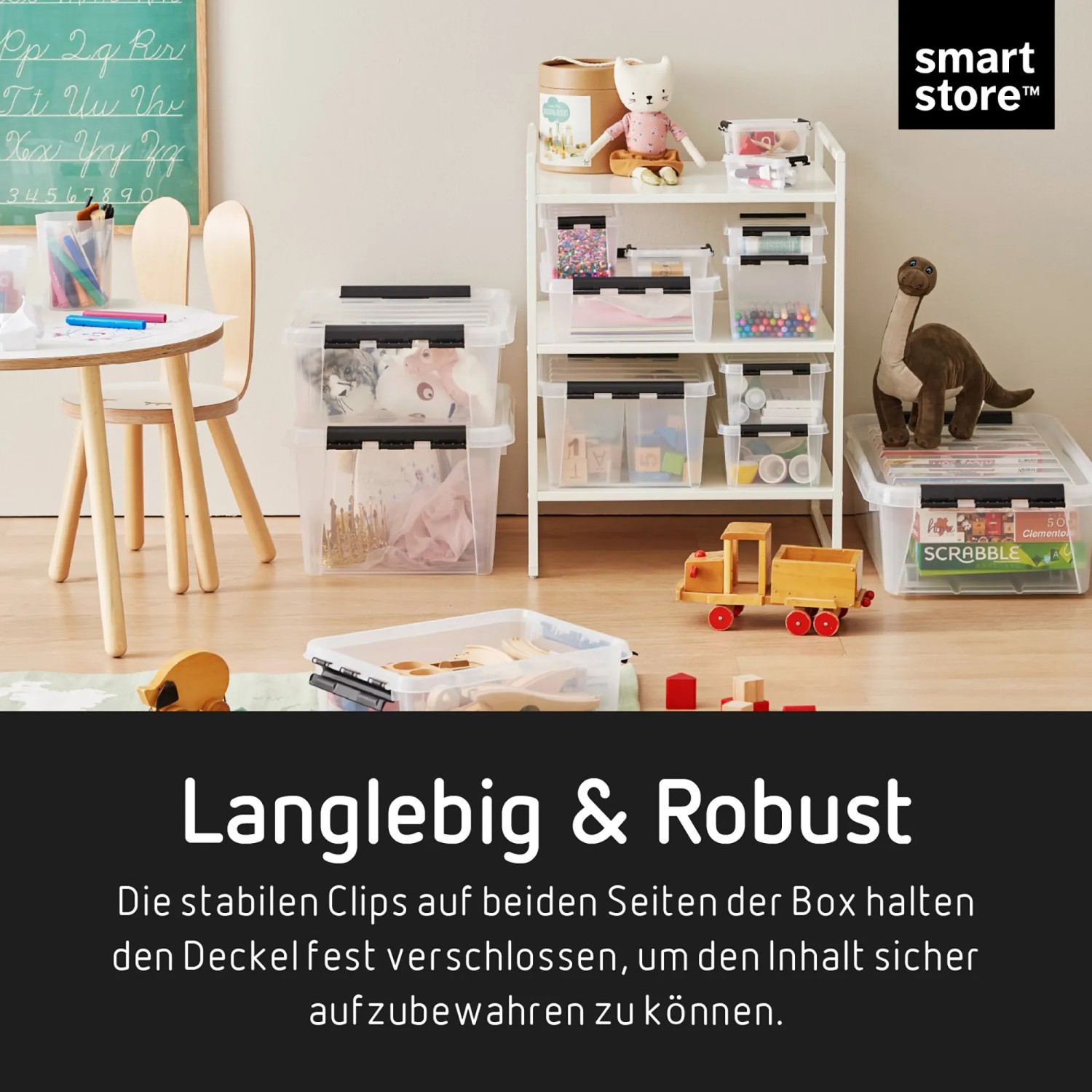 Transparente SmartStore Classic Aufbewahrungsbox 46L mit Deckel, ideal zur Lagerung von Gegenständen.