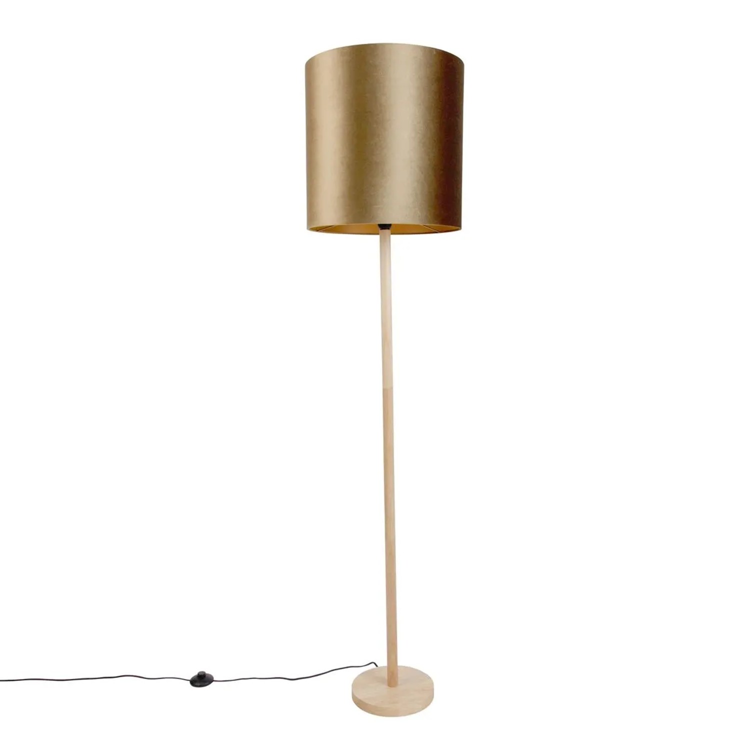QAZQA Holz Stehlampe mit Bronzefarbenem Samtschirm 40cm Mels