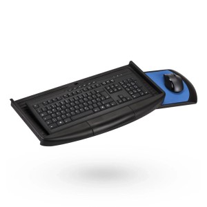 Schwarzer SOTECH Tastaturauszug aus Kunststoff mit Tastatur und blauem Mauspad für Schreibtische.