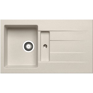 Pyramis Athlos Granitspüle, beige, mit Abtropffläche und Restebecken.