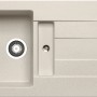 Pyramis Athlos Granitspüle, beige, mit Abtropffläche und Restebecken.