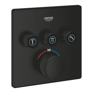 Grohe Grohtherm Smart Control Duschthermostat, eckig, schwarz matt. Mit 3 Ventilen und Temperaturregler.