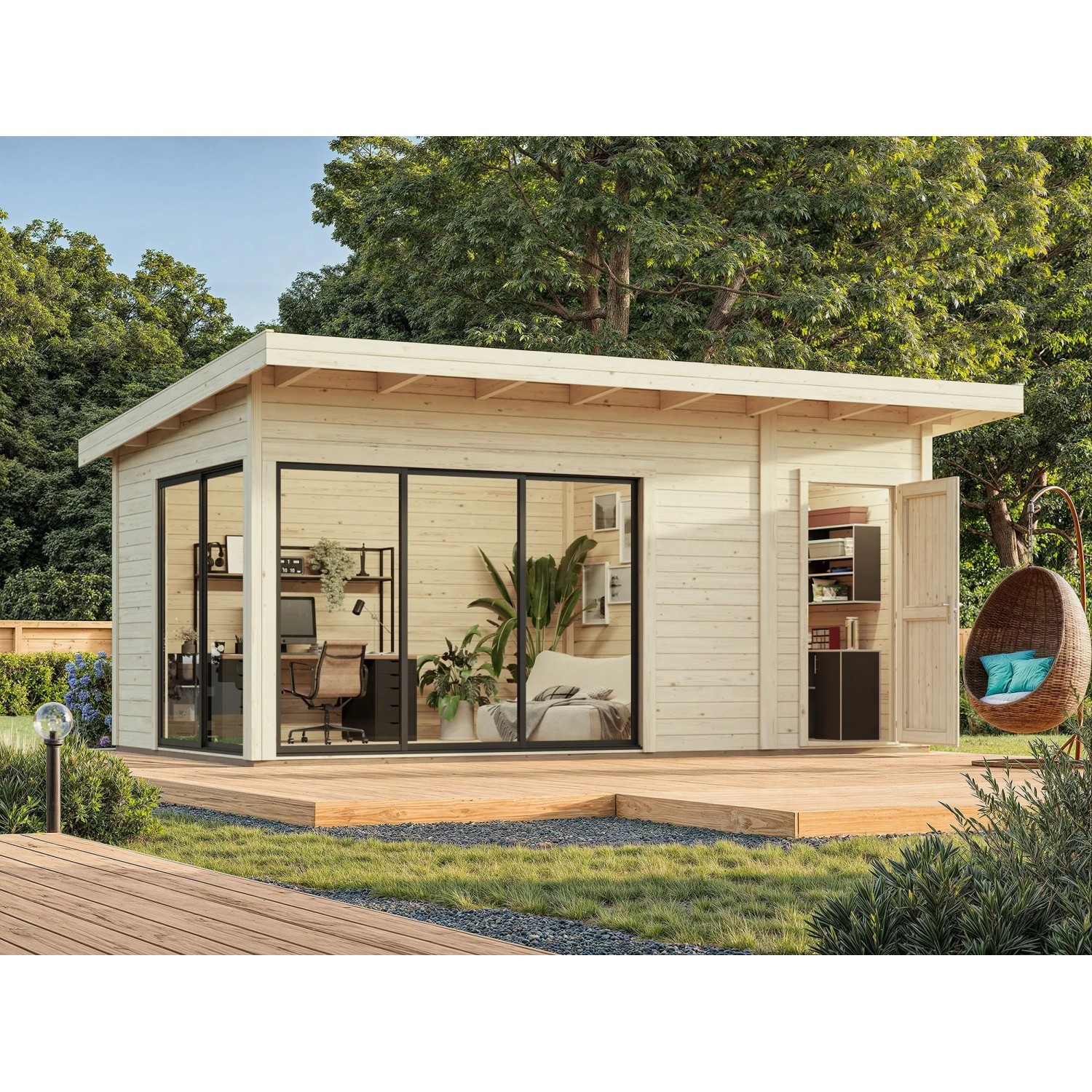 Palmako Holz-Gartenhaus Andrea Slide Pultdach Unbehandelt 530 cm x 300 cm