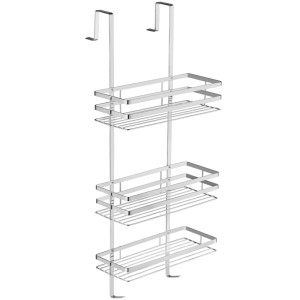 Tectake Duschablage aus Edelstahl zum Einhängen mit 3 Ablageflächen, silberfarben.