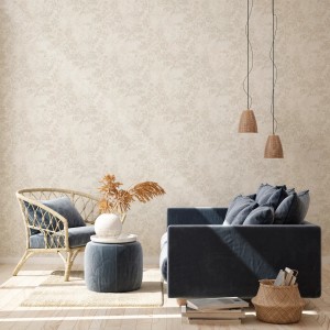 Beige A.S. Création Vliestapete New Walls mit floralem Muster im Zen-Stil.